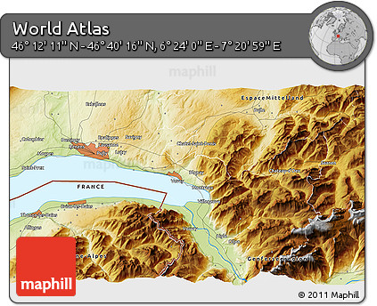 Physical 3D Map of the Area around 46° 26' 14" N, 6° 52' 30" E