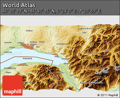 Physical 3D Map of the Area around 46° 26' 14" N, 6° 52' 30" E