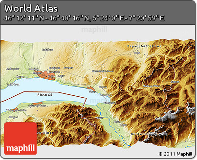 Physical 3D Map of the Area around 46° 26' 14" N, 6° 52' 30" E