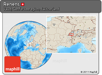 Shaded Relief Location Map of Renens
