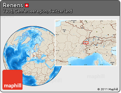 Shaded Relief Location Map of Renens