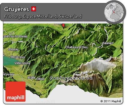 Satellite Panoramic Map of Gruyères