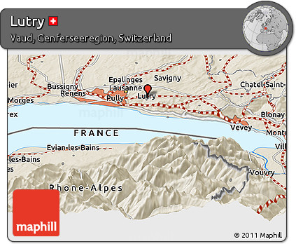 Shaded Relief Panoramic Map of Lutry