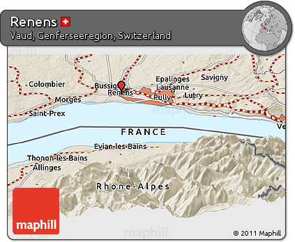 Shaded Relief Panoramic Map of Renens