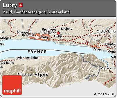 Shaded Relief Panoramic Map of Lutry