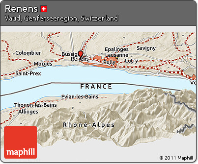 Shaded Relief Panoramic Map of Renens