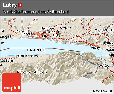 Shaded Relief Panoramic Map of Lutry