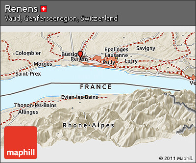 Shaded Relief Panoramic Map of Renens