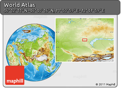 Physical Location Map of the Area around 46° 26' 14" N, 72° 19' 29" E