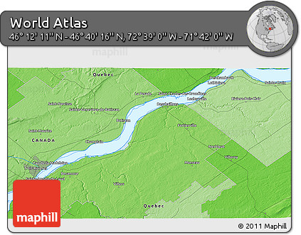 Political 3D Map of the Area around 46° 26' 14" N, 72° 10' 30" W