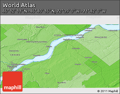 Political 3D Map of the Area around 46° 26' 14" N, 72° 10' 30" W