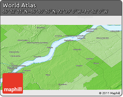 Political 3D Map of the Area around 46° 26' 14" N, 72° 10' 30" W