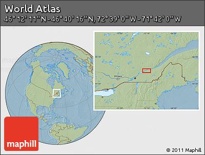 Savanna Style Location Map of the Area around 46° 26' 14" N, 72° 10' 30" W, hill shading