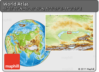 Physical Location Map of the Area around 46° 26' 14" N, 76° 34' 29" E