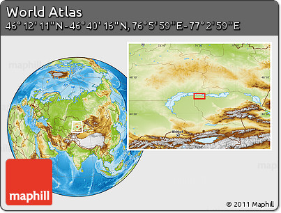 Physical Location Map of the Area around 46° 26' 14" N, 76° 34' 29" E
