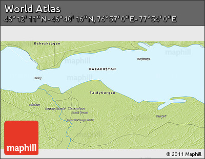 Physical 3D Map of the Area around 46° 26' 14" N, 77° 25' 30" E