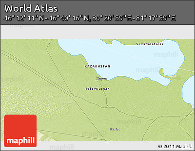 Physical 3D Map of the Area around 46° 26' 14" N, 80° 49' 29" E