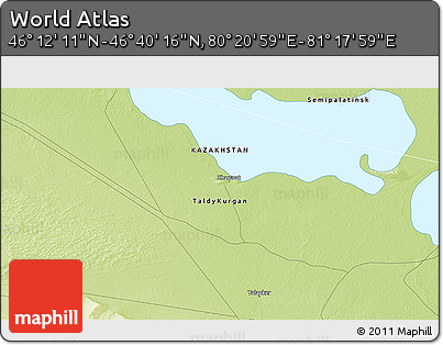 Physical 3D Map of the Area around 46° 26' 14" N, 80° 49' 29" E