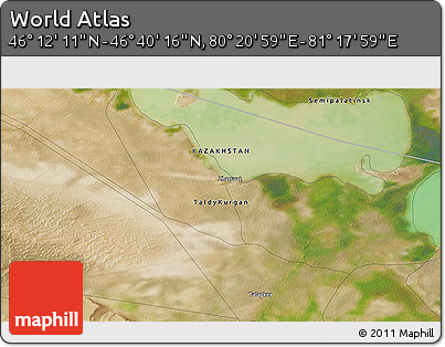 Satellite 3D Map of the Area around 46° 26' 14" N, 80° 49' 29" E
