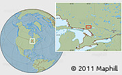 Savanna Style Location Map of the area around 46° 26' 14" N, 80° 40' 30" W, hill shading