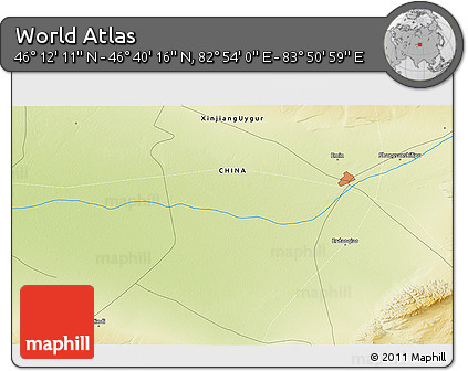 Physical 3D Map of the Area around 46° 26' 14" N, 83° 22' 30" E