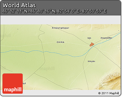 Physical 3D Map of the Area around 46° 26' 14" N, 83° 22' 30" E