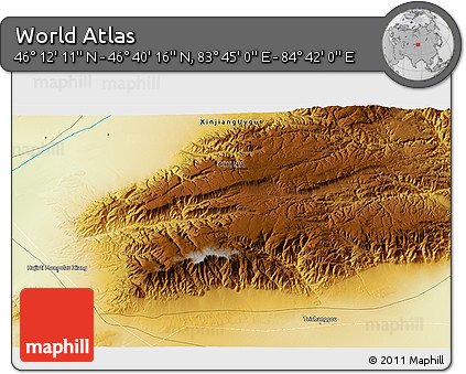 Physical 3D Map of the Area around 46° 26' 14" N, 84° 13' 29" E