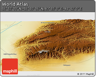 Physical 3D Map of the Area around 46° 26' 14" N, 84° 13' 29" E