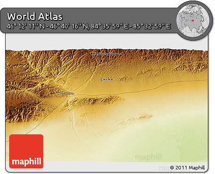 Physical 3D Map of the Area around 46° 26' 14" N, 85° 4' 29" E