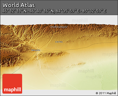 Physical 3D Map of the Area around 46° 26' 14" N, 85° 4' 29" E