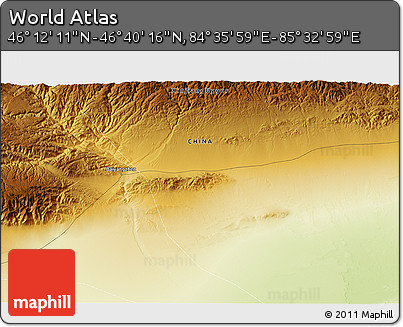 Physical 3D Map of the Area around 46° 26' 14" N, 85° 4' 29" E