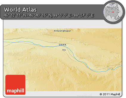 Physical 3D Map of the Area around 46° 26' 14" N, 88° 28' 29" E