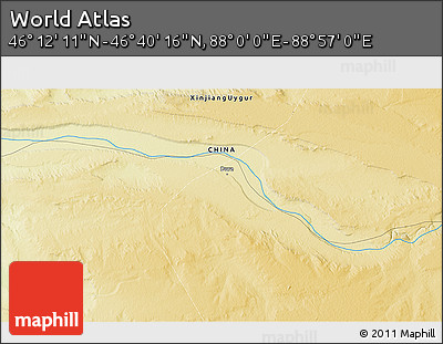 Physical 3D Map of the Area around 46° 26' 14" N, 88° 28' 29" E