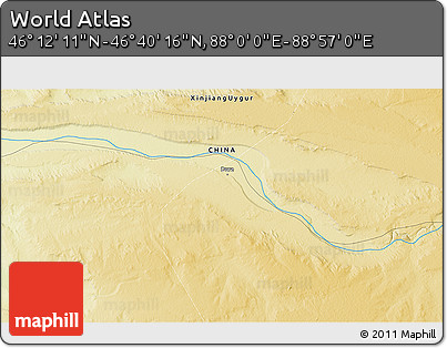 Physical 3D Map of the Area around 46° 26' 14" N, 88° 28' 29" E