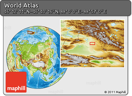 Physical Location Map of the Area around 46° 26' 14" N, 88° 28' 29" E