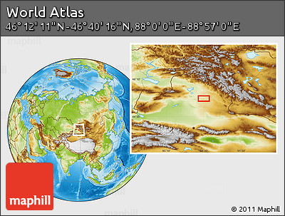 Physical Location Map of the Area around 46° 26' 14" N, 88° 28' 29" E