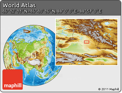 Physical Location Map of the Area around 46° 26' 14" N, 88° 28' 29" E