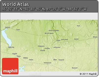 Physical 3D Map of the Area around 46° 26' 14" N, 89° 10' 30" W