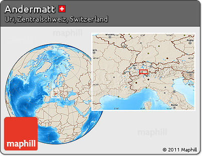 Shaded Relief Location Map of Andermatt