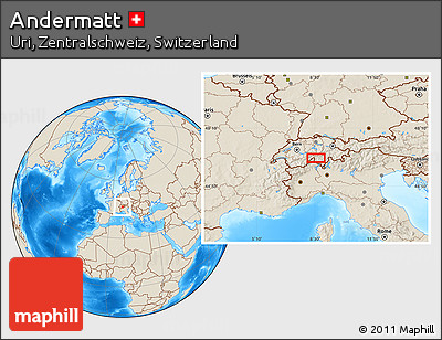 Shaded Relief Location Map of Andermatt