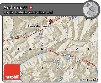 Shaded Relief Map of Andermatt