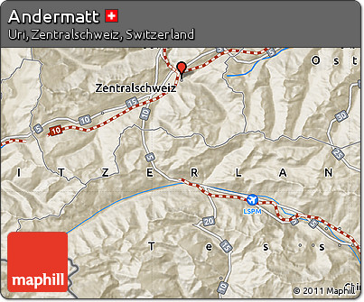 Shaded Relief Map of Andermatt
