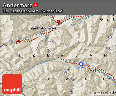 Shaded Relief Map of Andermatt