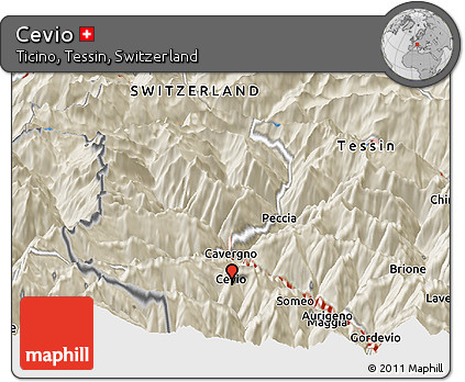 Shaded Relief Panoramic Map of Cevio