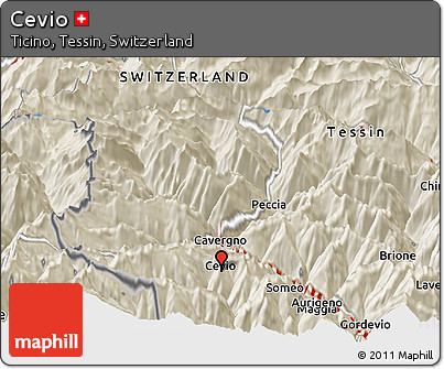 Shaded Relief Panoramic Map of Cevio