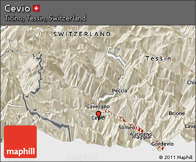 Shaded Relief Panoramic Map of Cevio