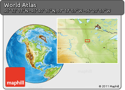 Physical Location Map of the Area around 46° 26' 14" N, 96° 49' 29" W