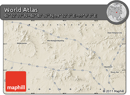 Shaded Relief Map of the Area around 46° 26' 14" N, 98° 40' 30" E