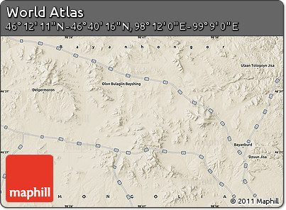 Shaded Relief Map of the Area around 46° 26' 14" N, 98° 40' 30" E