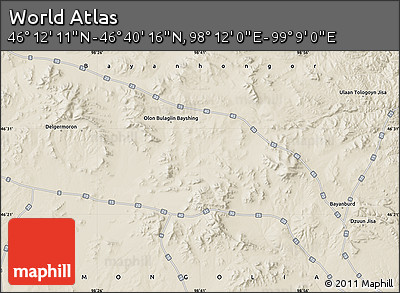 Shaded Relief Map of the Area around 46° 26' 14" N, 98° 40' 30" E